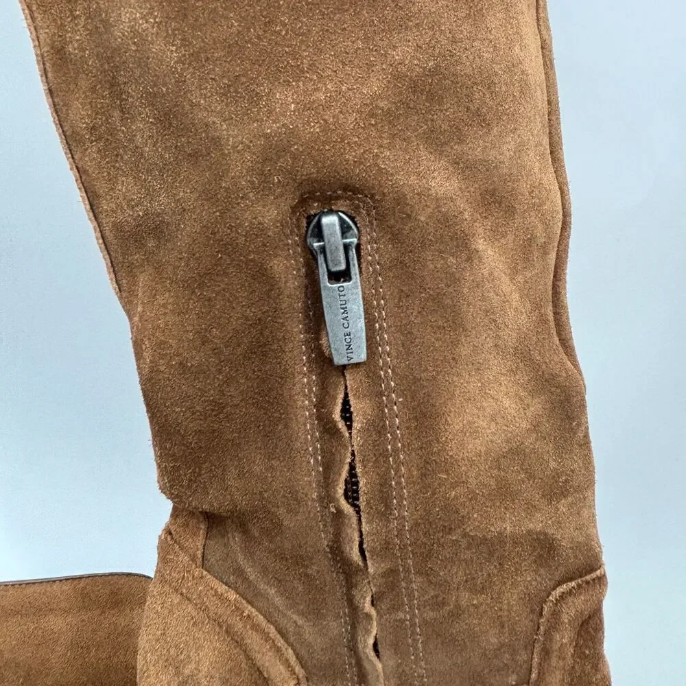 Vince Camuto Over The Knee Boots Women Size 8.5 Brown Suede Block Heel Boho